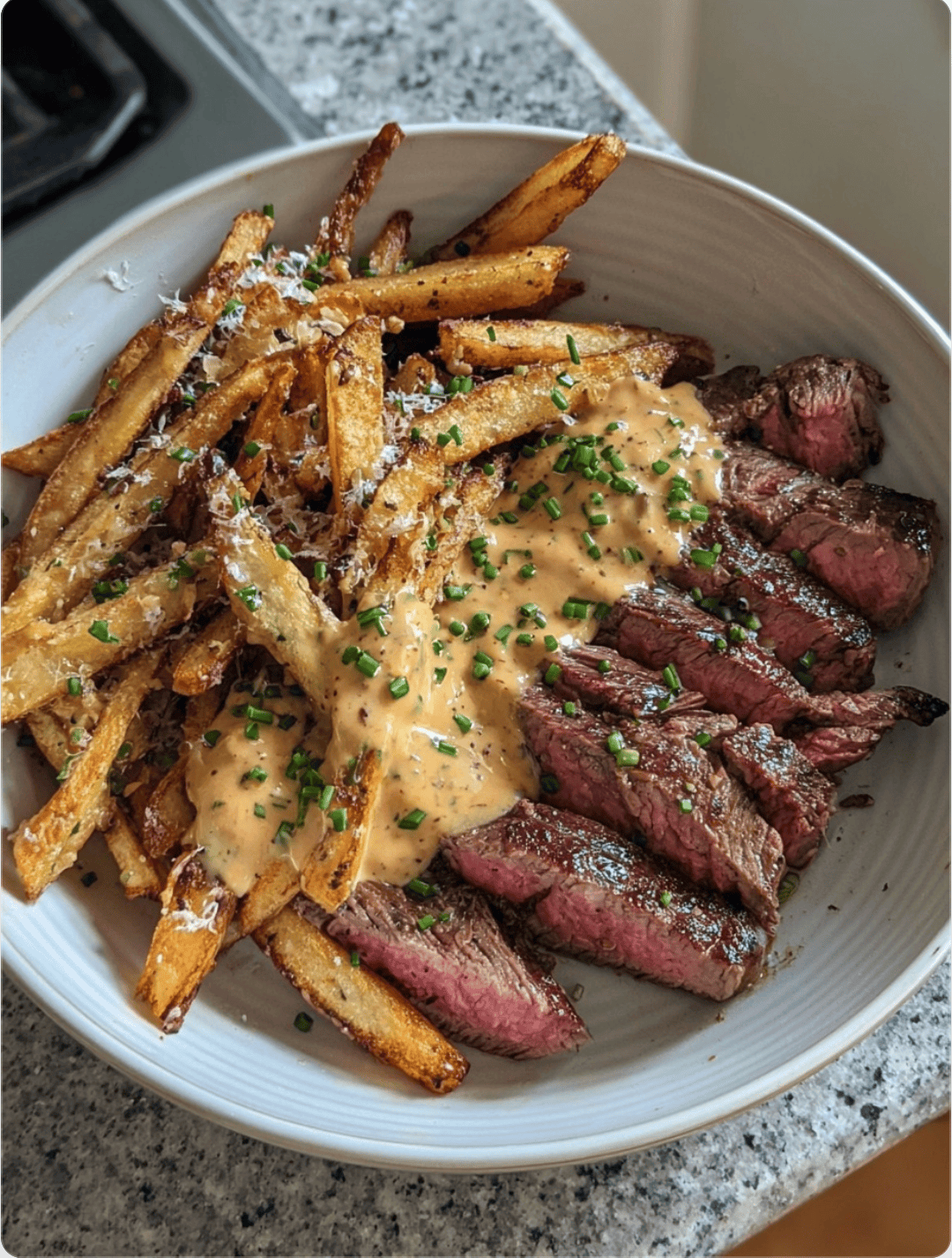 Steak Frites with Creamy Peppercorn Sauce2 Steak Frites with Creamy Peppercorn Sauce