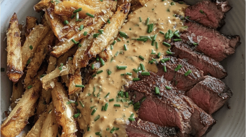 Steak Frites with Creamy Peppercorn Sauce