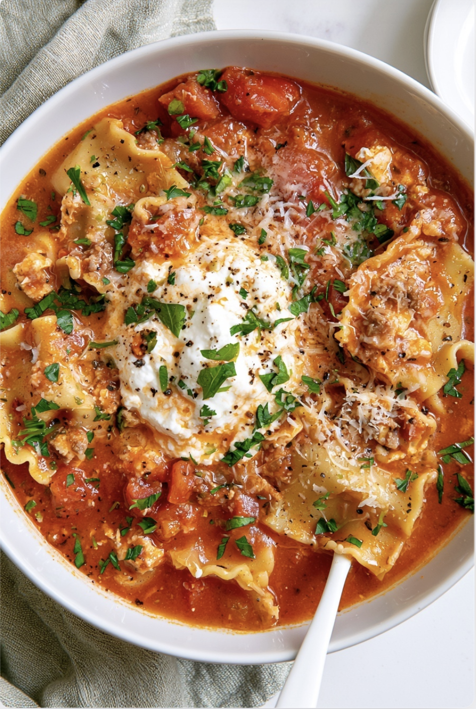 lasagna soup topped with ric lasagna soup topped with ricotta and parmesanotta and parmesan2 Lasagna Soup