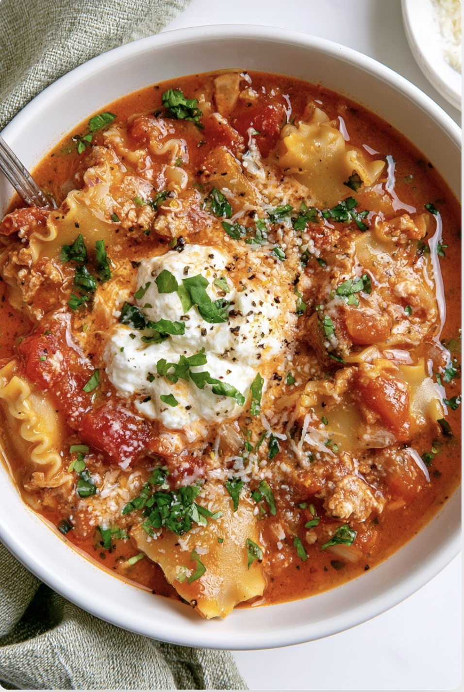 lasagna soup topped with ric lasagna soup topped with ricotta and parmesanotta and parmesan3 Lasagna Soup