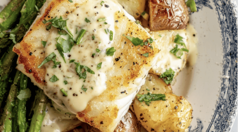 Creamy Lemon Garlic Cod with Roast Potatoes