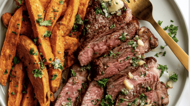 Garlic Butter Steak and Sweet Potato Chips