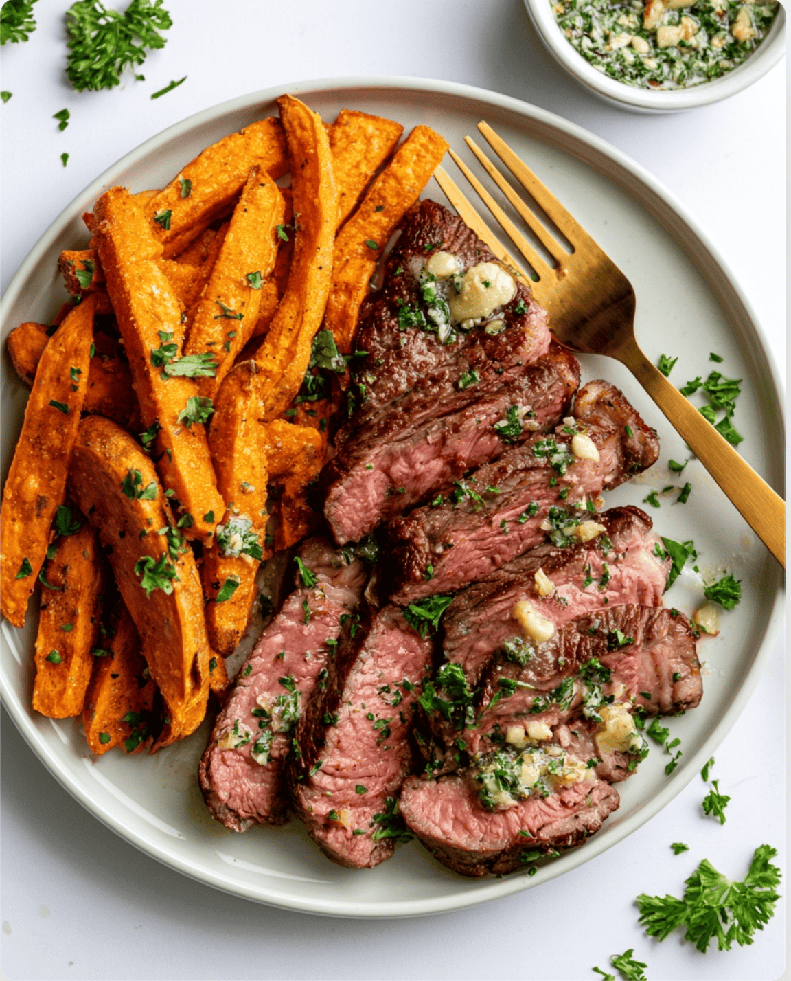 Garlic Butter Steak and Sweet Potato Chips 3 Garlic Butter Steak and Sweet Potato Chips Garlic Butter Steak and Sweet Potato Chips Garlic Butter Steak and Sweet Potato Chips