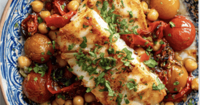 Harissa Cod with Chickpeas and Roasted Tomatoes