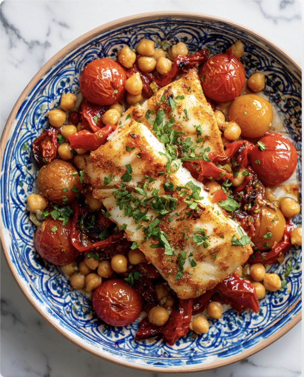 Harissa Cod with Chickpeas and Roasted Tomatoes1 Harissa Cod with Chickpeas and Roasted Tomatoes