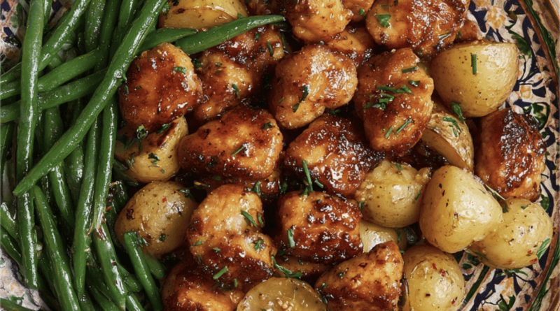 Honey Mustard Chicken Bites with Potatoes