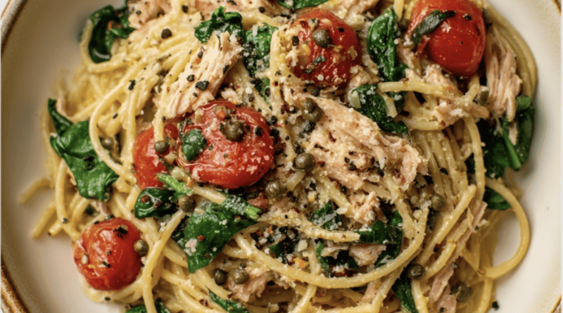 Lemon Garlic Tuna Spaghetti