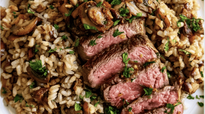 Garlic Butter Steak and Mushroom Rice