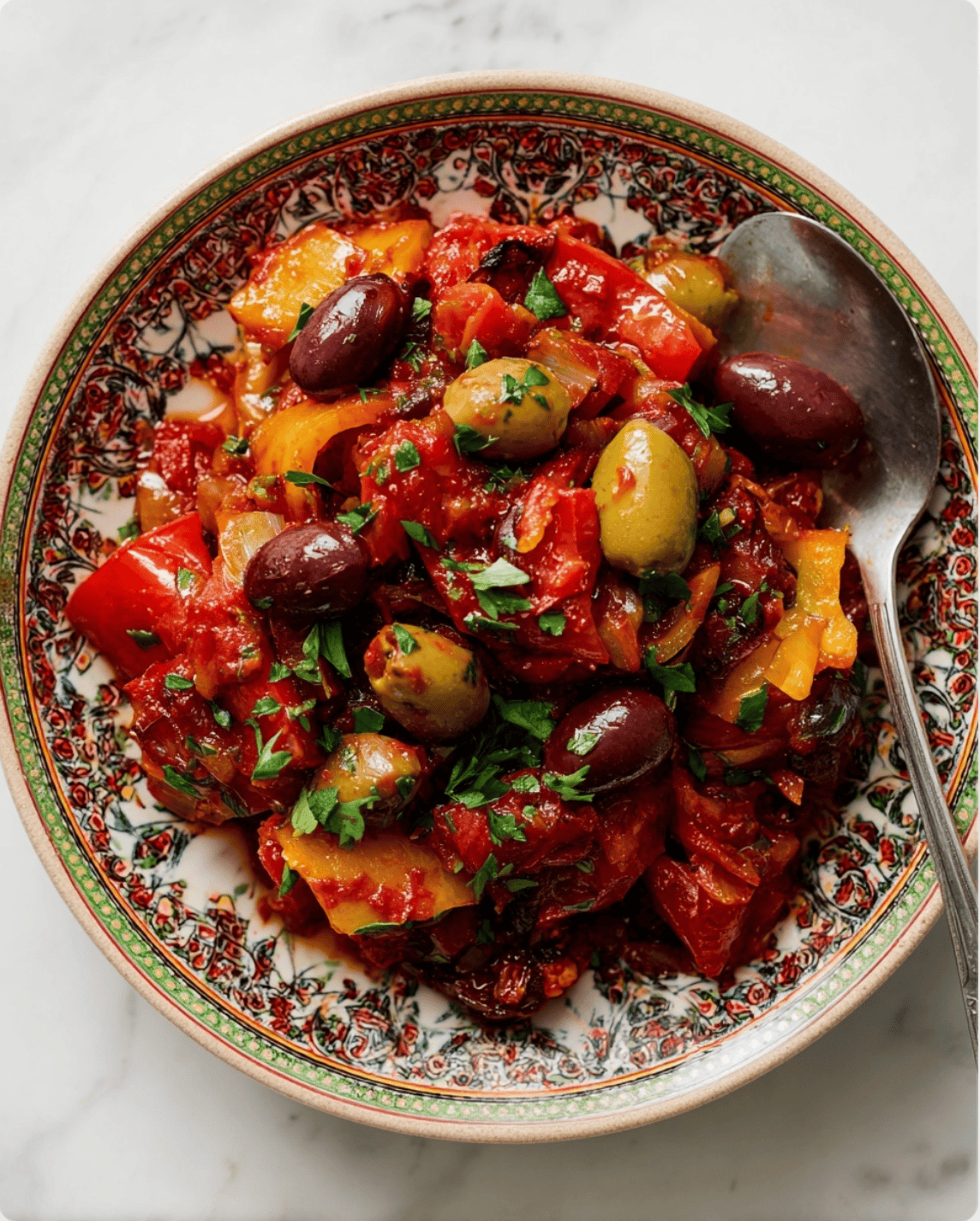 Vegan Peperonata with Mixed Olives3 Vegan Peperonata with Mixed Olives