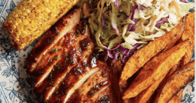 BBQ Chicken with Sweet Potato Fries and Coleslaw