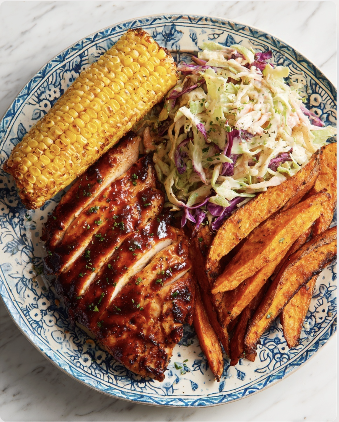BBQ Chicken with Sweet Potato Fries and Coleslaw3 BBQ Chicken with Sweet Potato Fries and Coleslaw