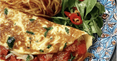 Vegetable Tofu Omelette with Shoestring Potatoes