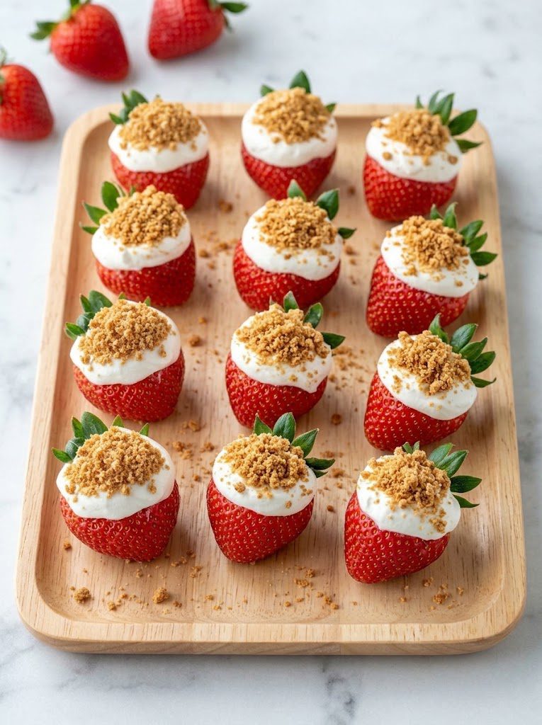 Cheesecake Stuffed Strawberries with Graham Cracker Crumbs 1 Cheesecake Stuffed Strawberries
