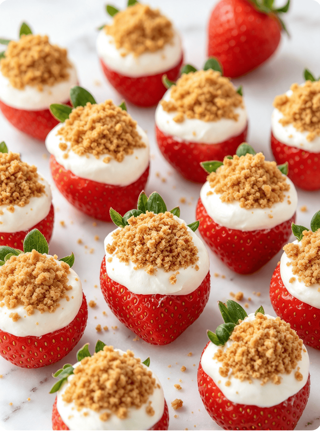 Cheesecake Stuffed Strawberries with Graham Cracker Crumbs 2 Cheesecake Stuffed Strawberries