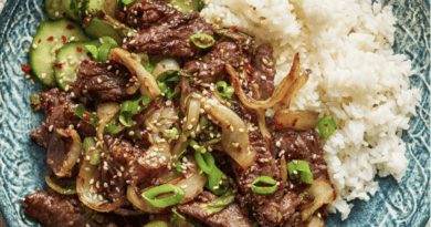 Korean Beef Bulgogi with Rice and Cucumber Salad
