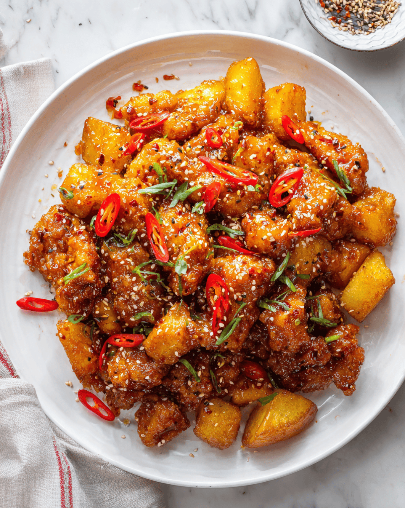 Orange Chili Chicken and Crispy Potatoes1 Orange Chili Chicken and Crispy Potatoes
