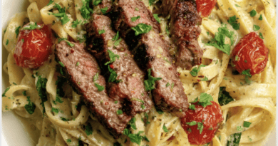 Creamy Garlic Parmesan Steak Tagliatelle