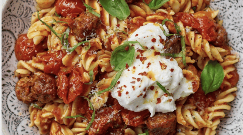 Spicy Sausage Burrata Pasta