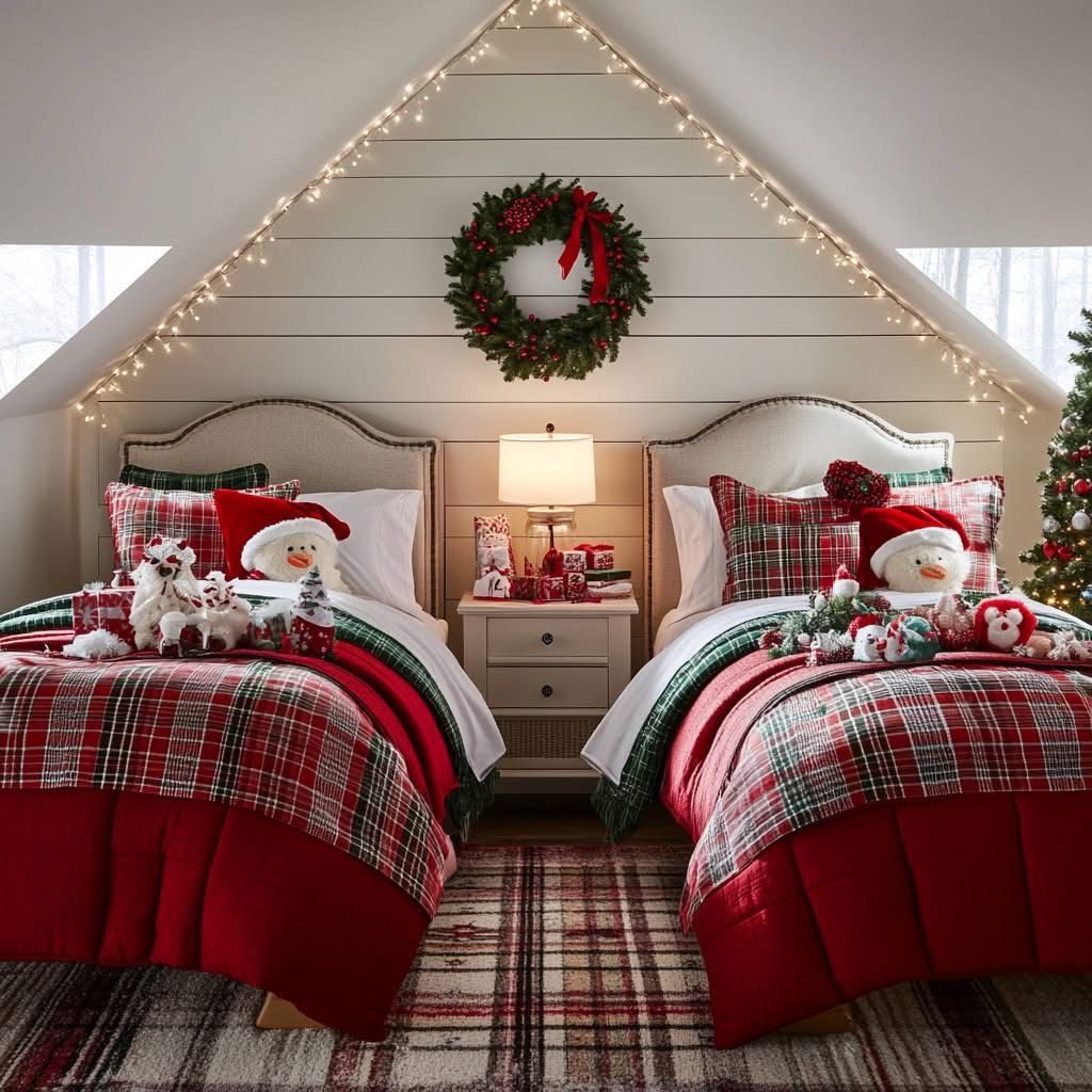 24 Magical Christmas Kids Bedroom Ideas They'll Absolutely Love 65 24 Magical Christmas Kids Bedroom Ideas They'll Absolutely Love Christmas sleepover with two teepee beds and a decorated tree