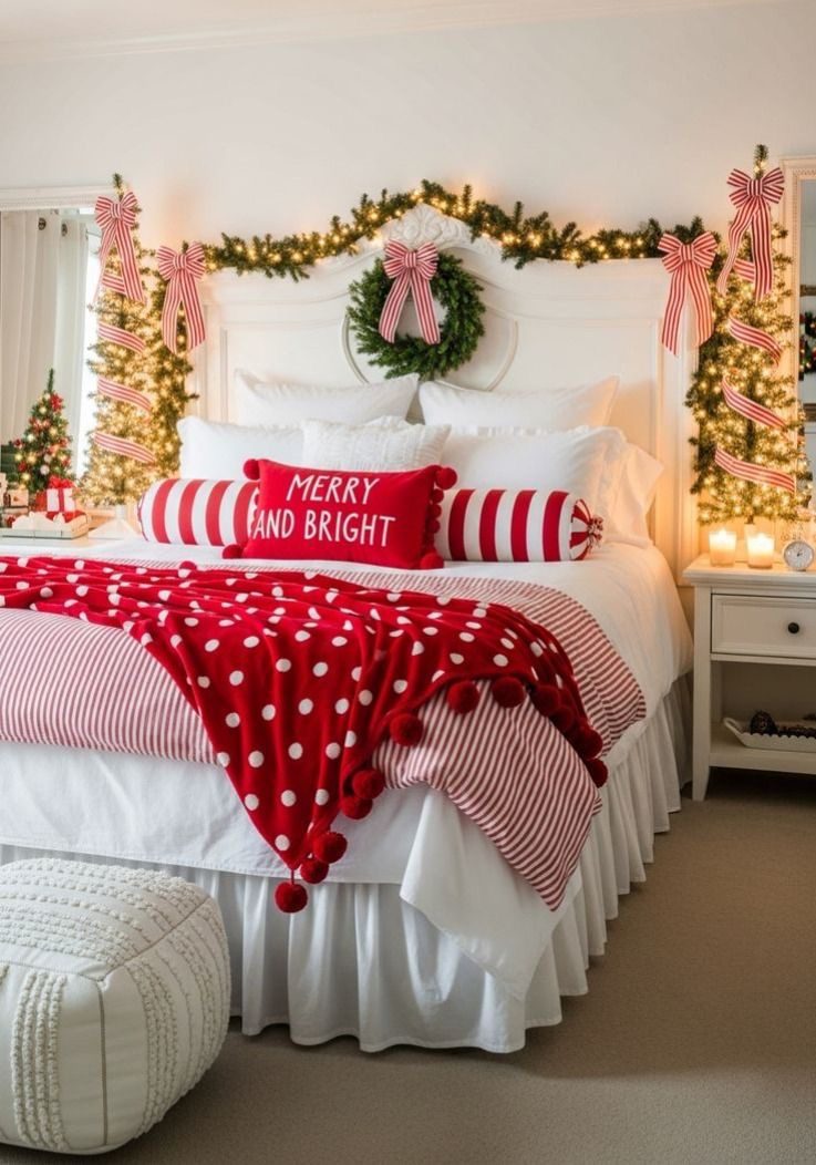 24 Magical Christmas Kids Bedroom Ideas They'll Absolutely Love 67 24 Magical Christmas Kids Bedroom Ideas They'll Absolutely Love Christmas bunk bed with Santa gingerbread pillows and red bunting