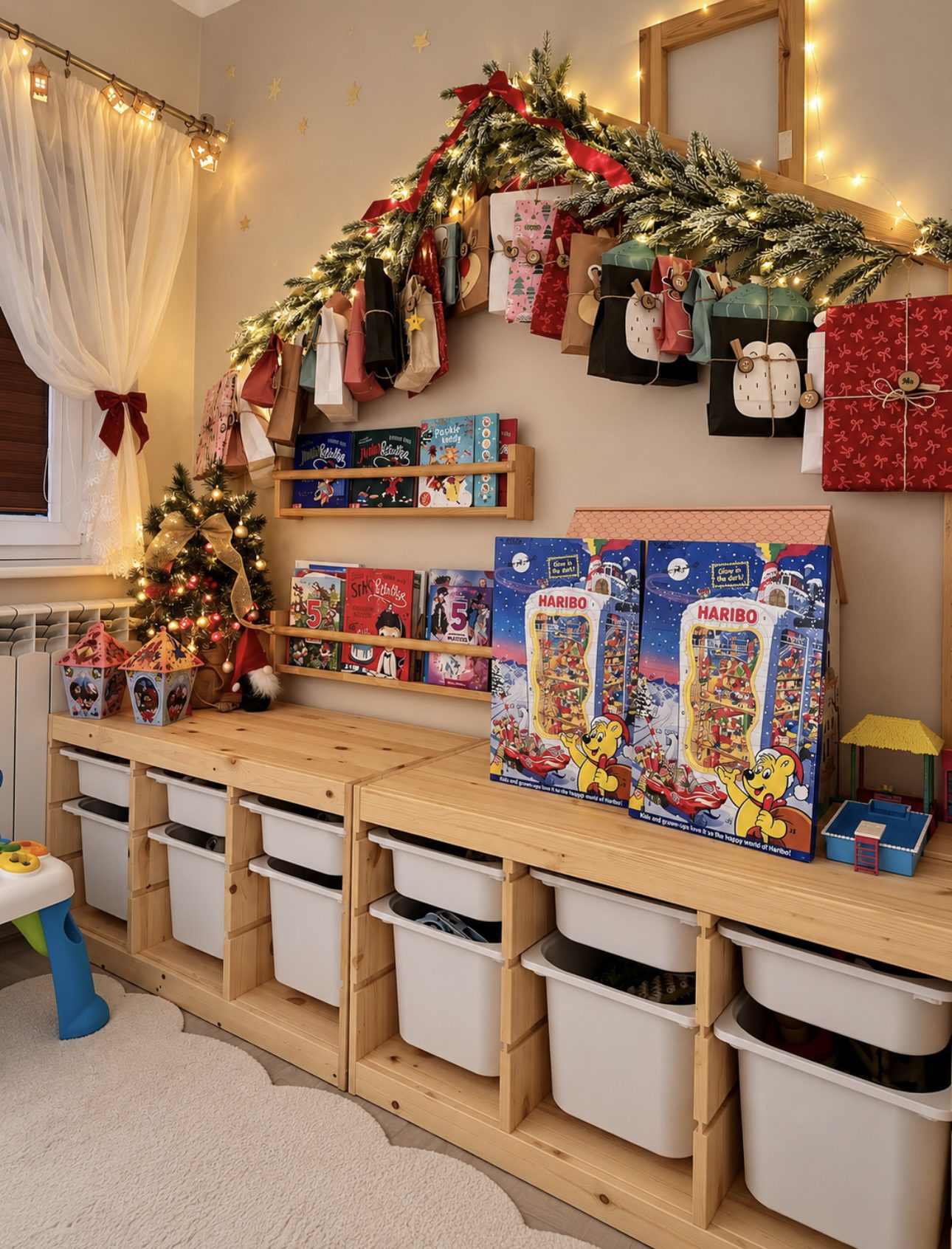 24 Magical Christmas Kids Bedroom Ideas They'll Absolutely Love 70 24 Magical Christmas Kids Bedroom Ideas They'll Absolutely Love Christmas kids bedroom with gingerbread ornaments and bright red bedding