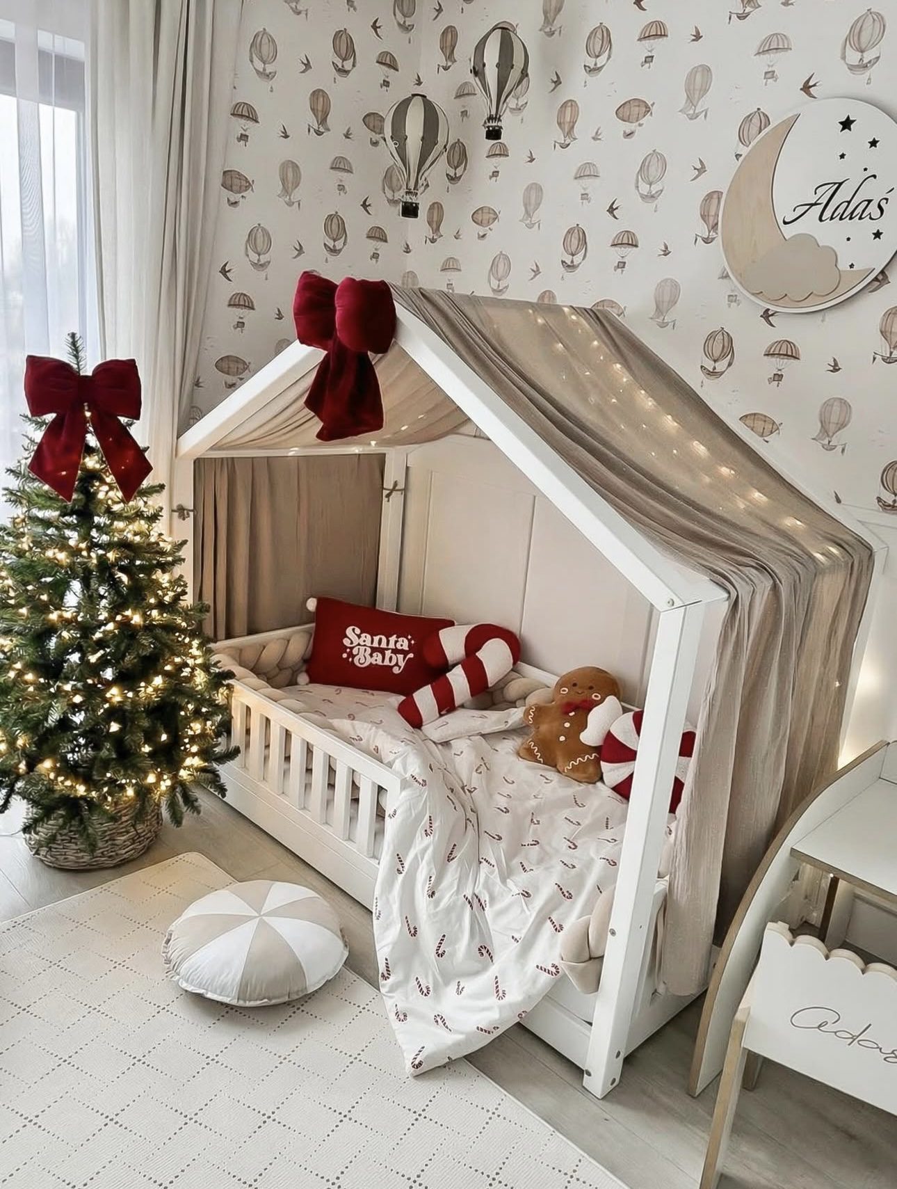 24 Magical Christmas Kids Bedroom Ideas They'll Absolutely Love 57 24 Magical Christmas Kids Bedroom Ideas They'll Absolutely Love Christmas kids house bed with a red velvet bow and miniature tree