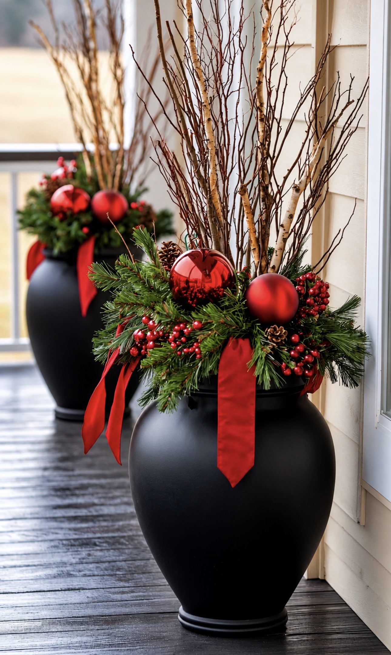 Statement Christmas planter arrangement designed for a festive front entrance