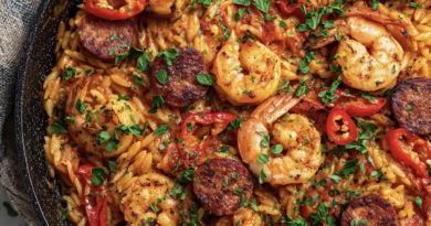 Creamy Tomato Orzo with Prawns and Chorizo