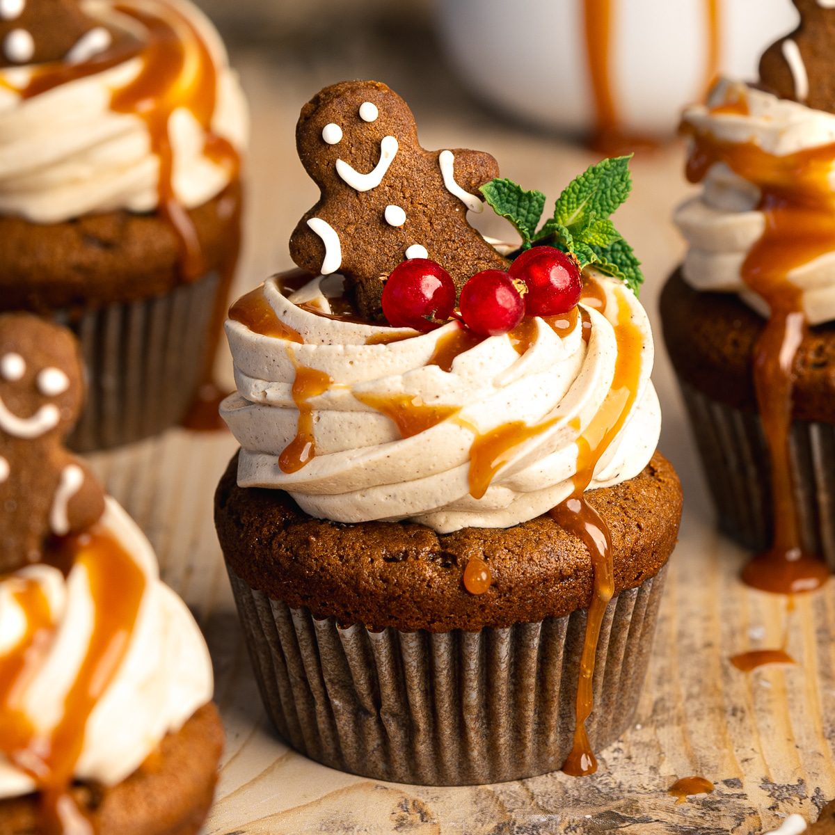24 Easy & Creative Christmas Cupcakes to Try Right Now 51 24 Easy & Creative Christmas Cupcakes to Try Right Now Vegan gingerbread cupcakes with caramel-colored frosting and miniature gingerbread cookies
